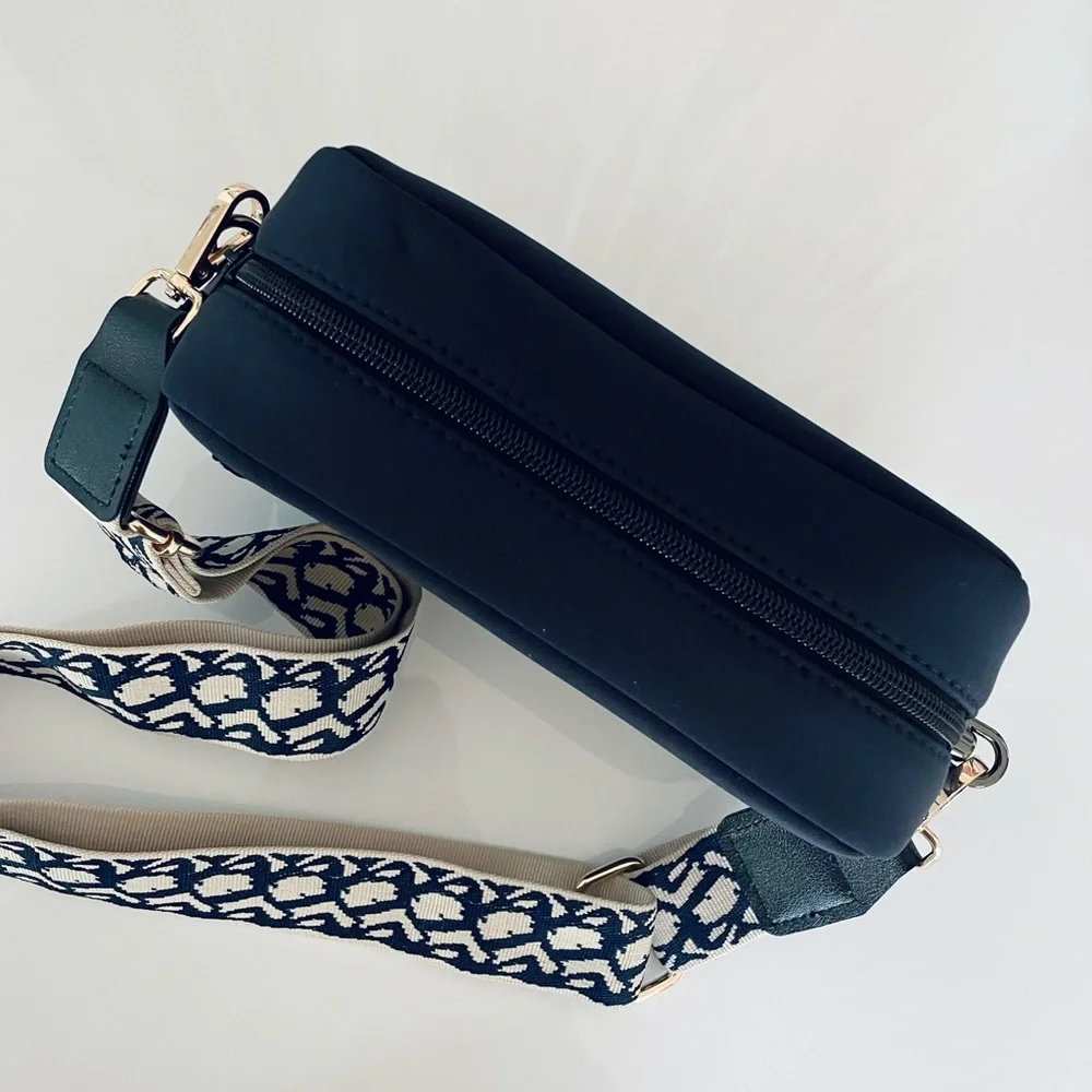 DIOR Navy Blue Crossbody Bag sholder strap pattern logo zipper neoprene - Picture 4 of 4